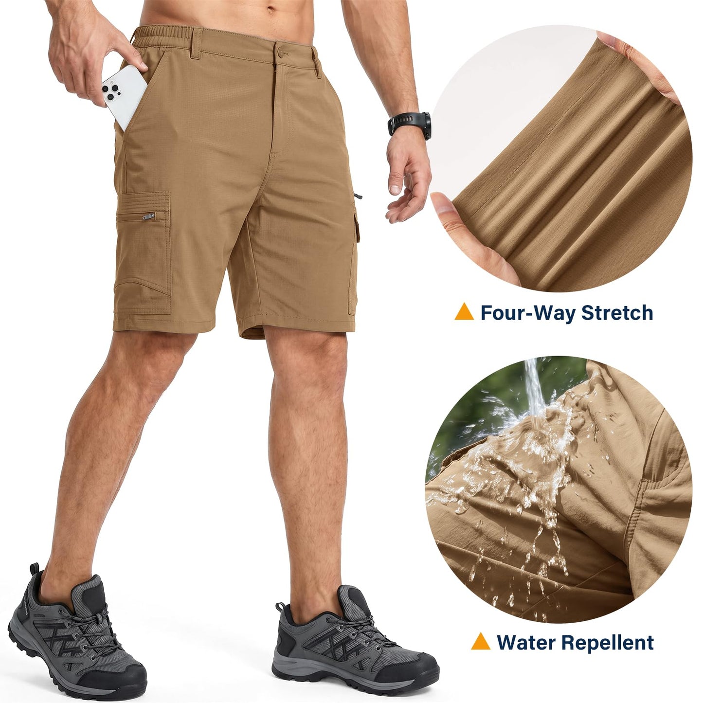 Jessie Kidden Mens Outdoor Casual Expandable Waist Lightweight Water Resistant Quick Dry Fishing Hiking Shorts (6222 Dusty Brown 42)