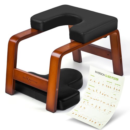 BODY RHYTHM Yoga Headstand Bench, Yoga Inversion Chair, Headstand Trainer for Relieve Stress, Improve Sleep & Digestion and Strength Training, Ideal for Home Workout, Fitness and Gym (Chocolate Black)