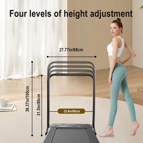 Walking Pad Handle Bar Only: Adjustable Iron Hand Rails Stand for Suitable for Walking Pads and Treadmill Up to 23.62 Inches Wide Handlebar Four Adjustable Heights 31.5-39.37in with Non-Slip Feet