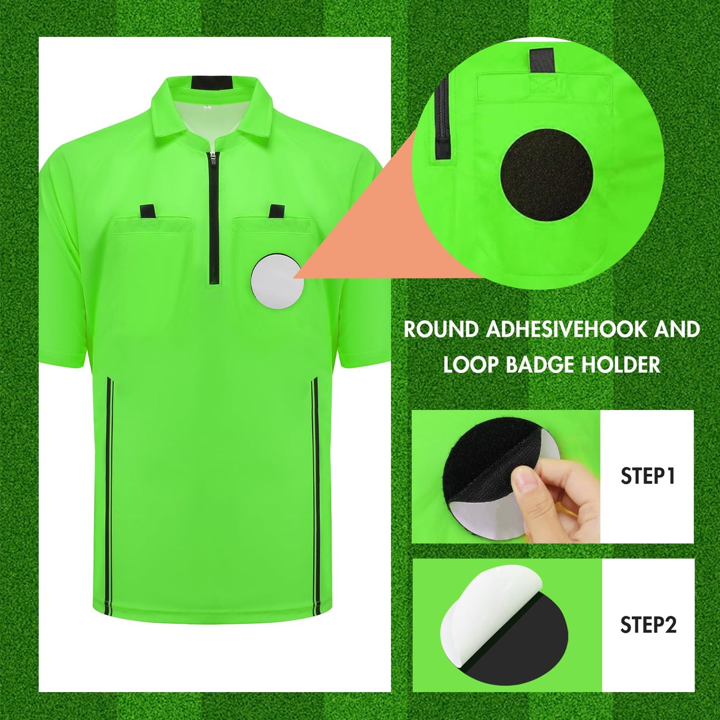 5Pcs Soccer Referee Shirt Jersey Kit Official Short Sleeve Ref Shirts Uniform Halloween Costume for Men & Women Green S