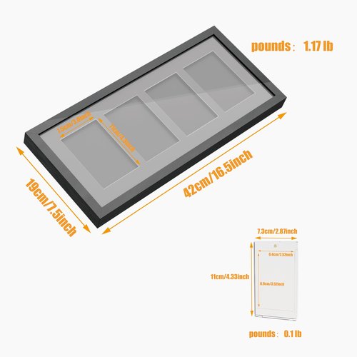 Neetbu 4 Grids Lockable Wall Mount Display Case for Baseball/Sports Cards Collectibles UV Protected Dustproof Frame with Clear Acrylic Design, Ideal for Hockey Trading Cards (Black)