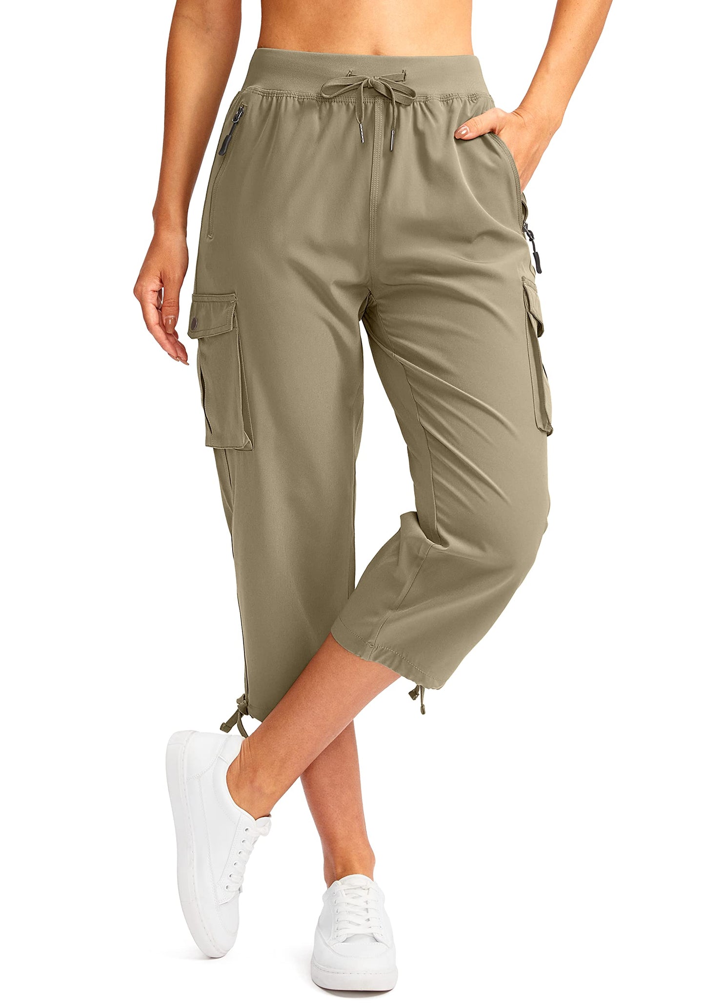 Soothfeel Women's Cargo Capris Pants with 6 Pockets Lightweight Quick Dry Travel Hiking Summer Pants for Women Casual (Dusty Khaki, XXL)