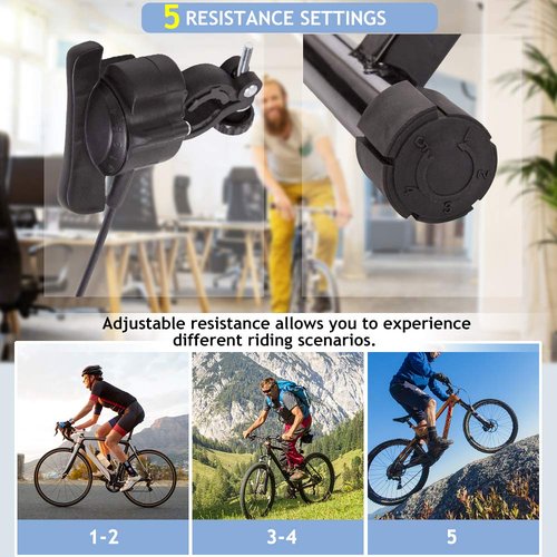 Bike Trainer Stand, Magnetic Bicycle Stationary Stand for Indoor Riding with Noise Reduction Wheel Portable Stainless Steel Cycling Exercise Trainer w/ 5 Levels Resistance for Road & Mountain Bikes