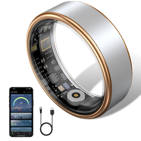 Jojovenusmall Smart Ring for Women & Men - IP68 Waterproof Fitness Tracker with Long Lasting Batteries, 28-Language App, Sleep/Step/Heart Rate Monitor, Compatible with iOS & Android (Silver, 8)