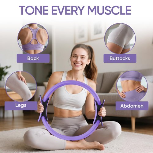 ElaraFit Home Pilates Kit for Women Purple Pilates Equipment Ring and Ball Set Magic Circle Hoop with 5 Resistance Bands Compact Toning Fitness Essentials Starter Set Accessories