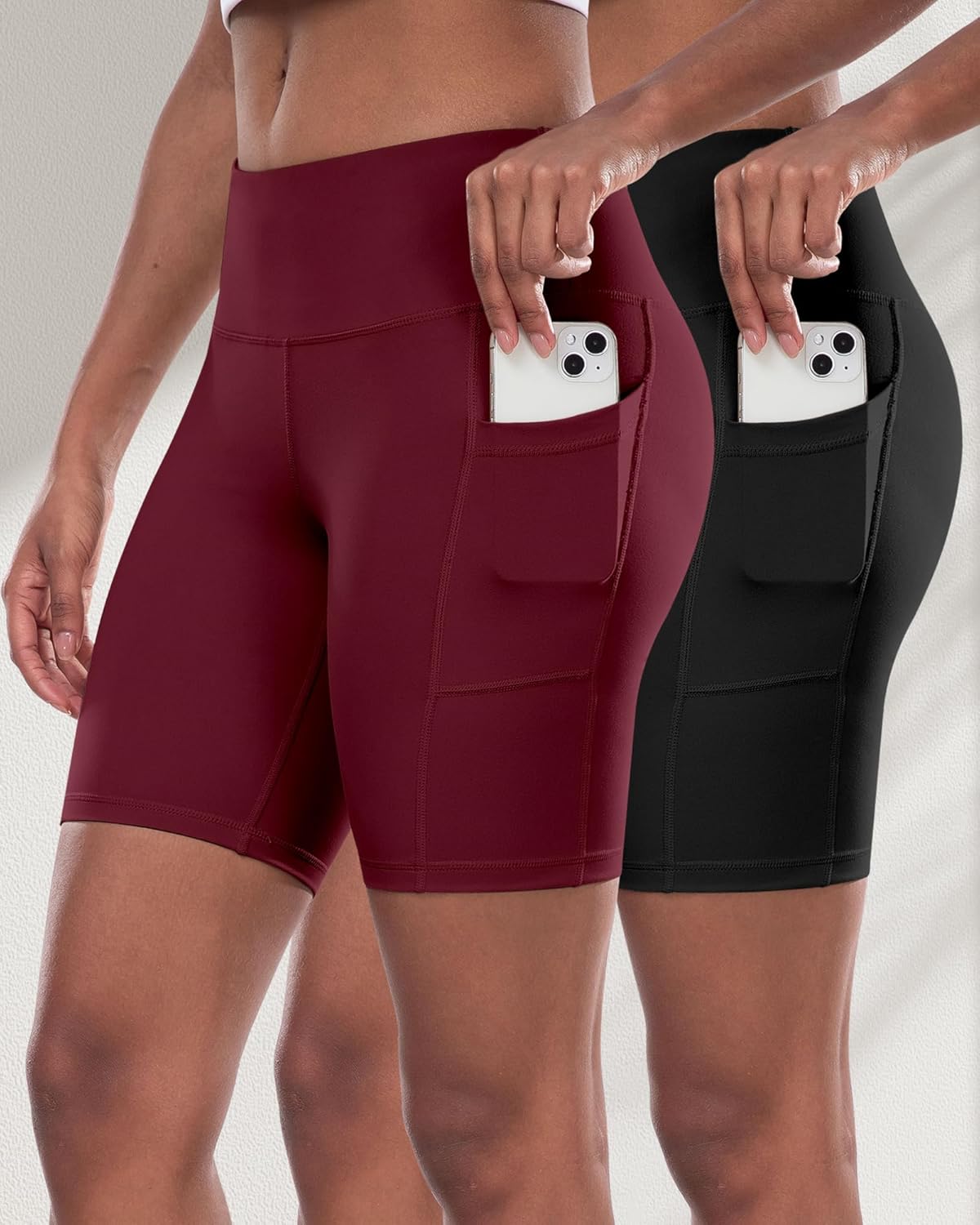 2 Packs Biker Shorts with Pockets for Women, Tummy Control High Waist Spandex Shorts 8" (2BlackDGrayLGray, XL)