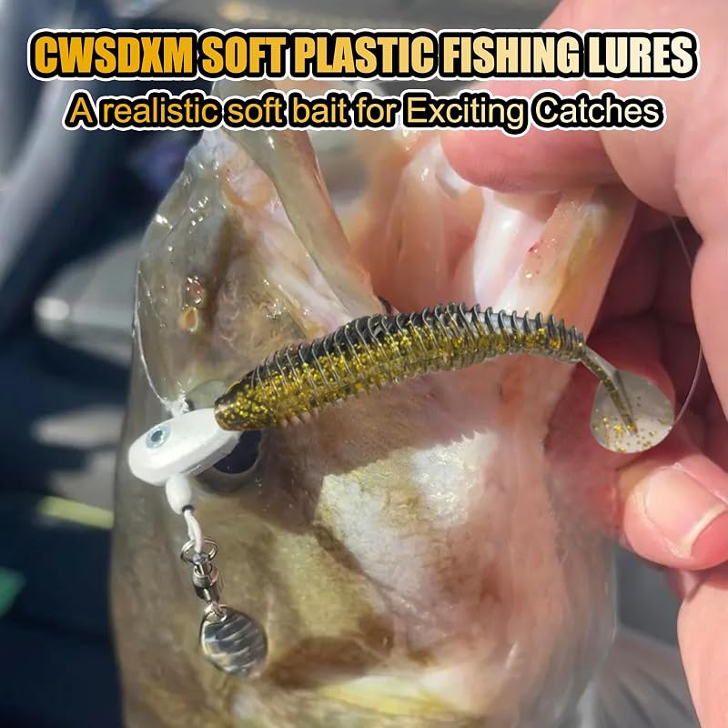 CWSDXM 3D Eyes Paddle Tail Swimbaits, 3in Soft Plastic Lures - Black, 20 PCS