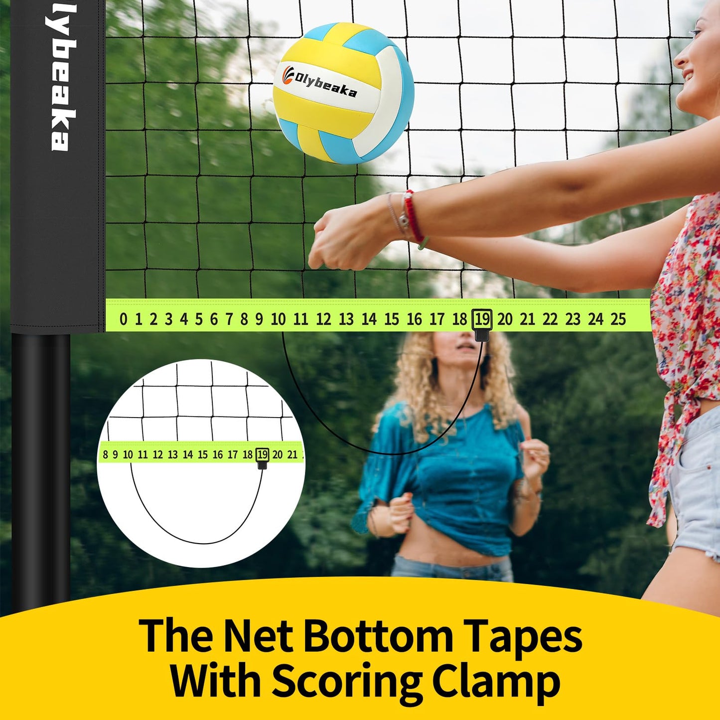 Portable Outdoor Volleyball Net Set for Backyard Beach with Adjustable Poles, Soft PU Volleyball & Pump, Carry Bag and Durable Anti-Sagging Net (Black and Green, 32ft)