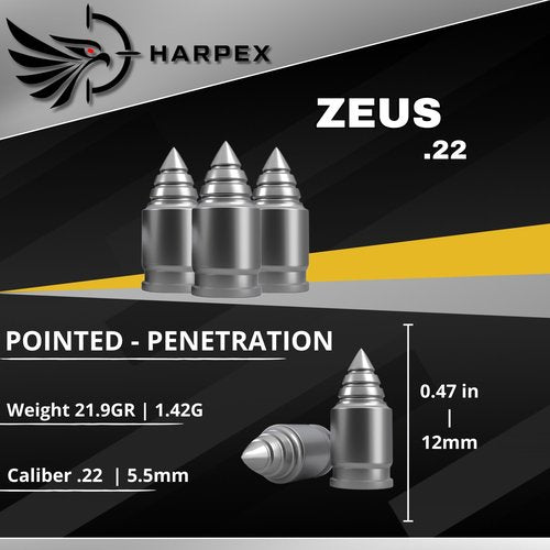 Zeus Airgun Pellets .22 Caliber 21.9gr(1.42g) Pointed - 180ct