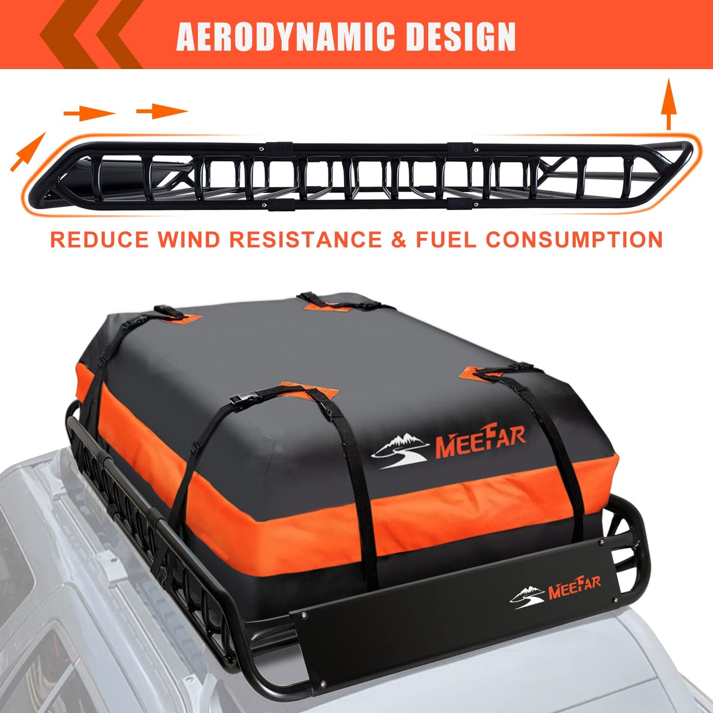 Roof Rack Cargo Carrier Basket 51"*36"*5"+Waterproof Bag 15 Cubic Feet(44"*34"*17"),and Cargo Net with Attachment Hooks,Ratchet Straps.200 Lbs Capacity,Universal Rooftop Large Size Roof Rack