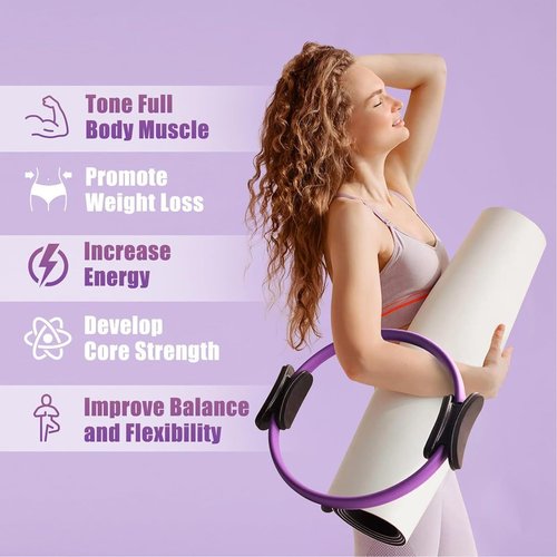 TIEVOSA Pilates Ring Fitness Trainer, Pilates Ring for Mat & Reformer Workouts, Pilates Ring Fitness Circle 14.96" Yoga Rings Magic Circle with Dual Padded Handles for Toning Arms (Purple)