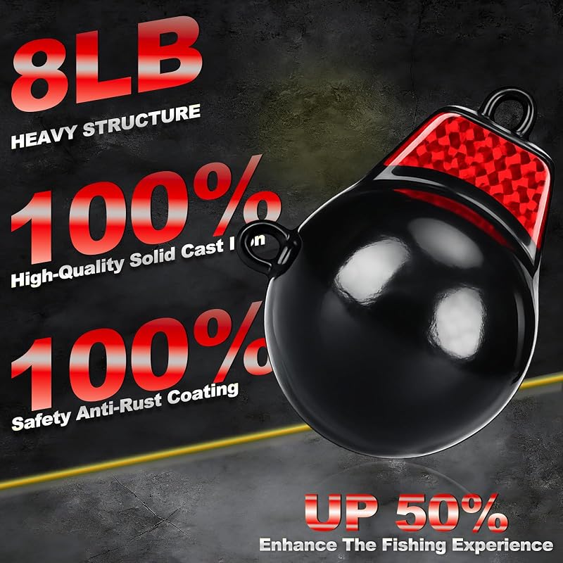 8 lb Downrigger Ball Weight with Keel — Cast Iron, Vinyl-Coated for Smooth Trolling (Variation: 1+8 lb)