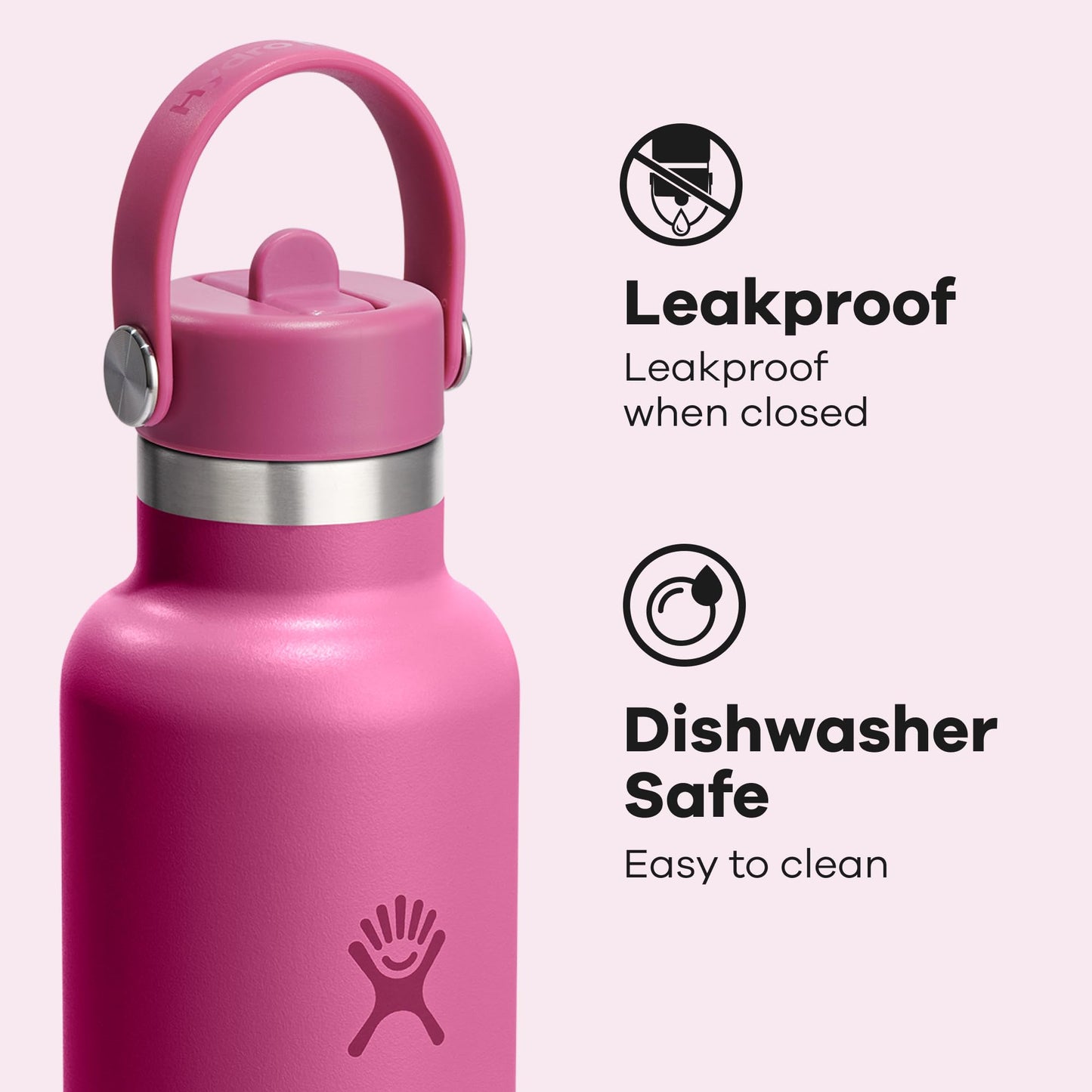Hydro Flask Water Bottle - Insulated Stainless Steel - Straw Lid, Non Spill, Leakproof 24 Oz Reef Pink