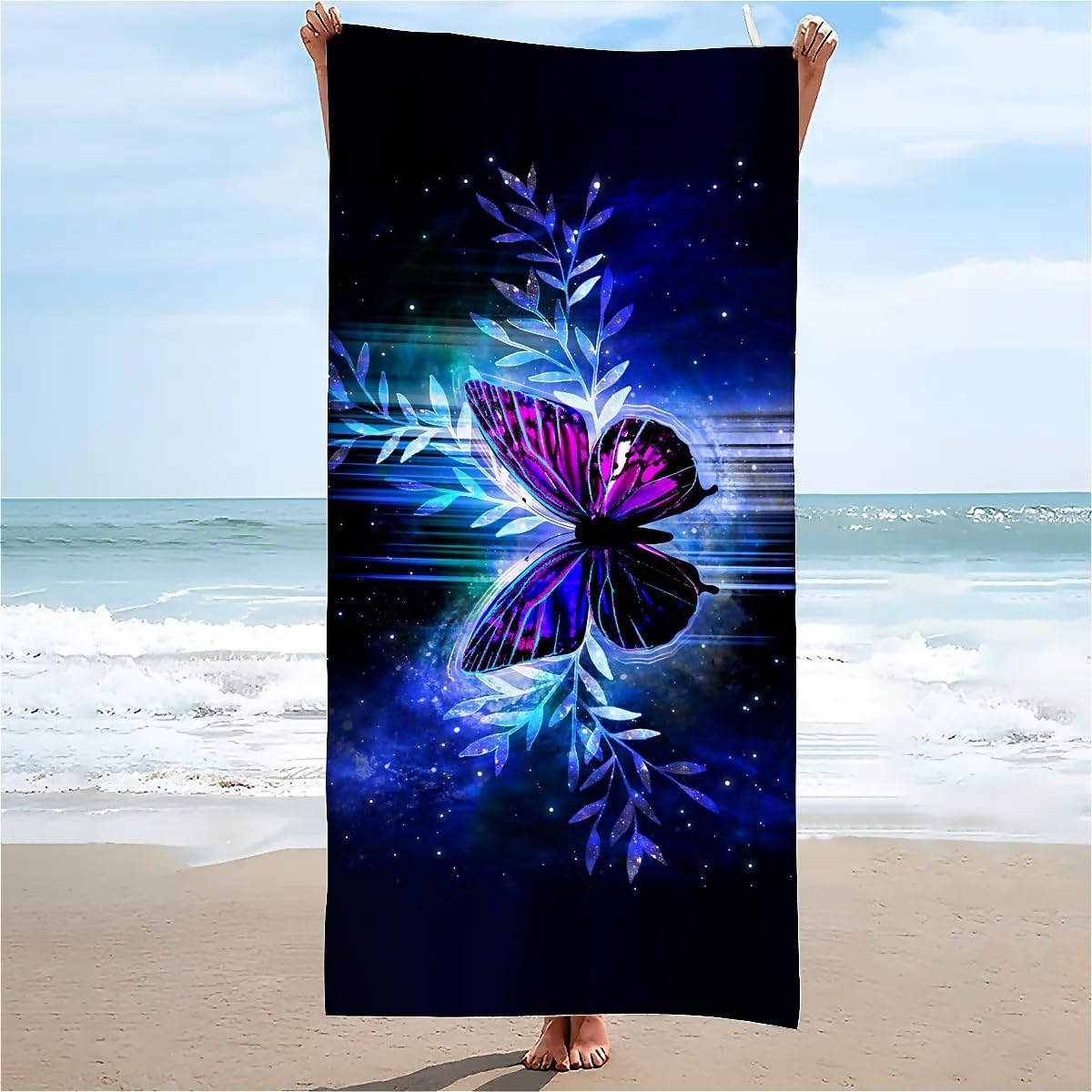 Amasnay Galaxy Butterfly Microfiber Beach Towel Sand Free Towels Thin Quick Dry Super Absorbent Oversized Large Lightweight Towels for Travel Sports Pool Swimming Bath Camping Yoga Women Girls Adults