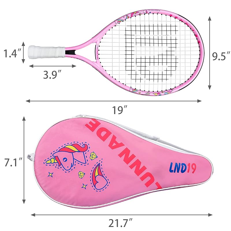 Kids Tennis Racket 19 Inch Pink - Lightweight Junior Tennis Racquet for Ages 3-12 with Cover