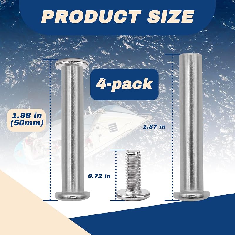 Top Connector Bracket Mounting Bolt 4 Pack - 304 Stainless, Hex Wrench Included, Bennington SS Bimini Compatible