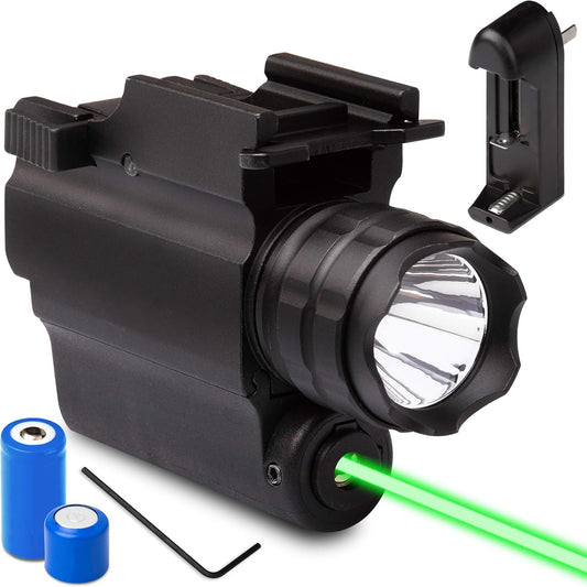 300 Lumens Pistol Light Laser Combo, Strobe Function for Green/Red/Blue Laser and Tactical Light with Slidable Rail Fits Full Size Guns w/Rail