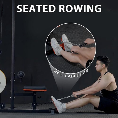 Mikolo LAT Pulldown Machine, LAT Row Cable Machine with Leg Hold Down Attachment, LAT Tower with Cable Row Attachment, Cable Machine Home Gym, Red