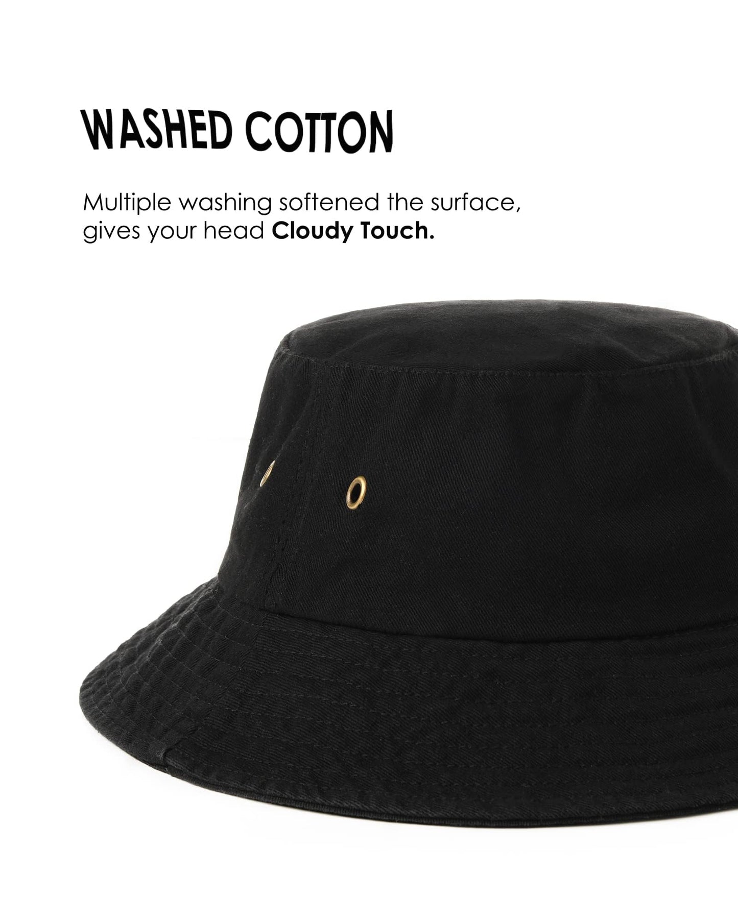 FURTALK Bucket Hats for Women Washed Cotton Packable Summer Beach Sun Hats Bucket Hat with Strings for Travel Black