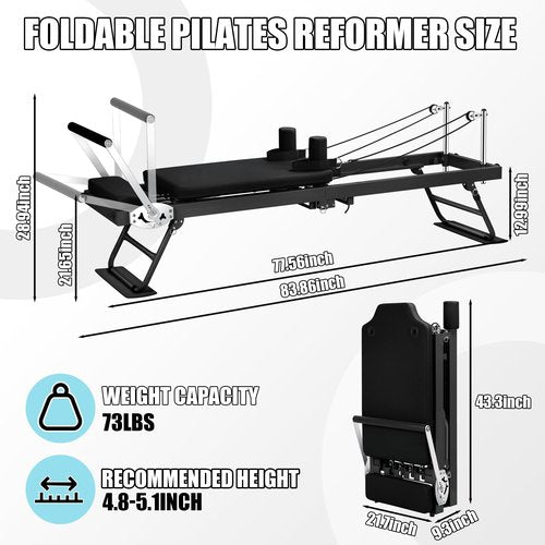 Pilates Reformer Machine for Home Workout, 78" Foldable Pilates Equipment with Dual Resistance& Springs and Cords,Suitable for Advanced and Beginners Users, Up to 400 lbs Weight Capacity