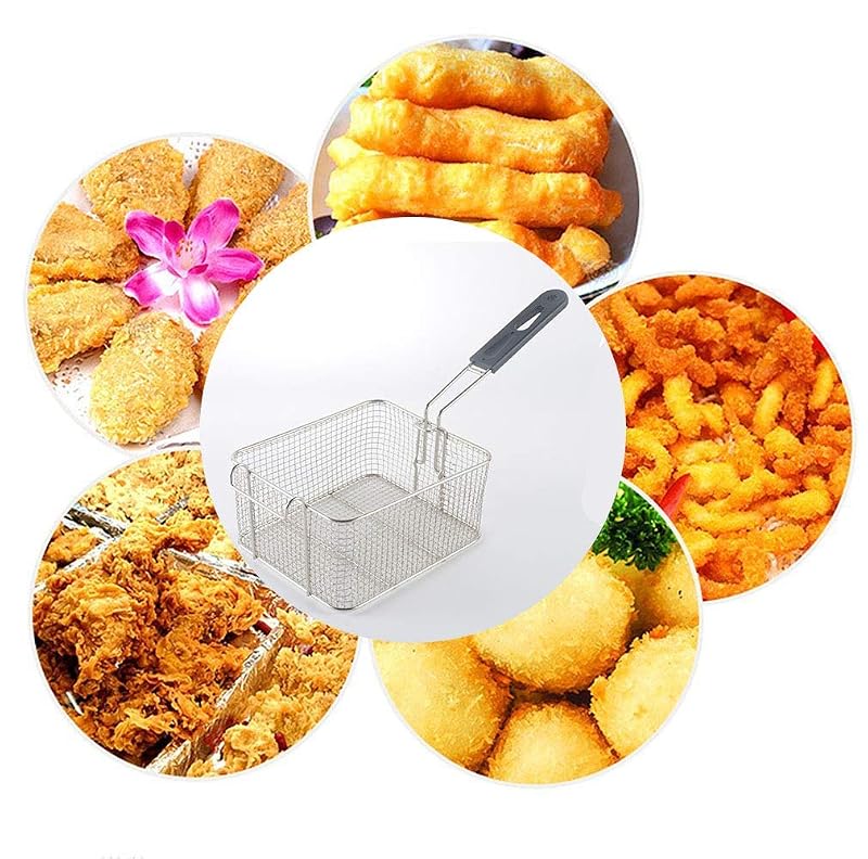 Stainless Steel Square Fry Basket with Foldable Detachable Handle, 8-Inch (21 cm) - Food Grade, Rust-Resistant