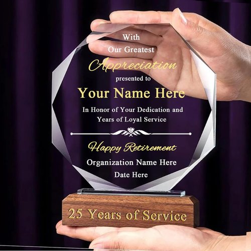 UPTHIC Personalized 7" Retirement Crystal Awards with Solid Wood Base, Congratulations Plaque Personalized, Appreciation Retirement Gifts for Man, Woman, Boss, Manager