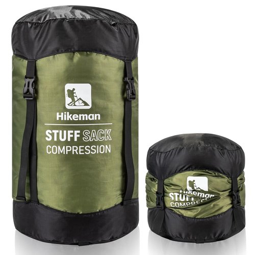 HIKEMAN Compression Sack, 50% More Storage! 12L/19L/32L/46L/53L Compression Stuff Sack, Water-Resistant & Ultralight Sleeping Bag Stuff Sack - Space Saving Gear for Camping, Hiking(Army Green,XXL)