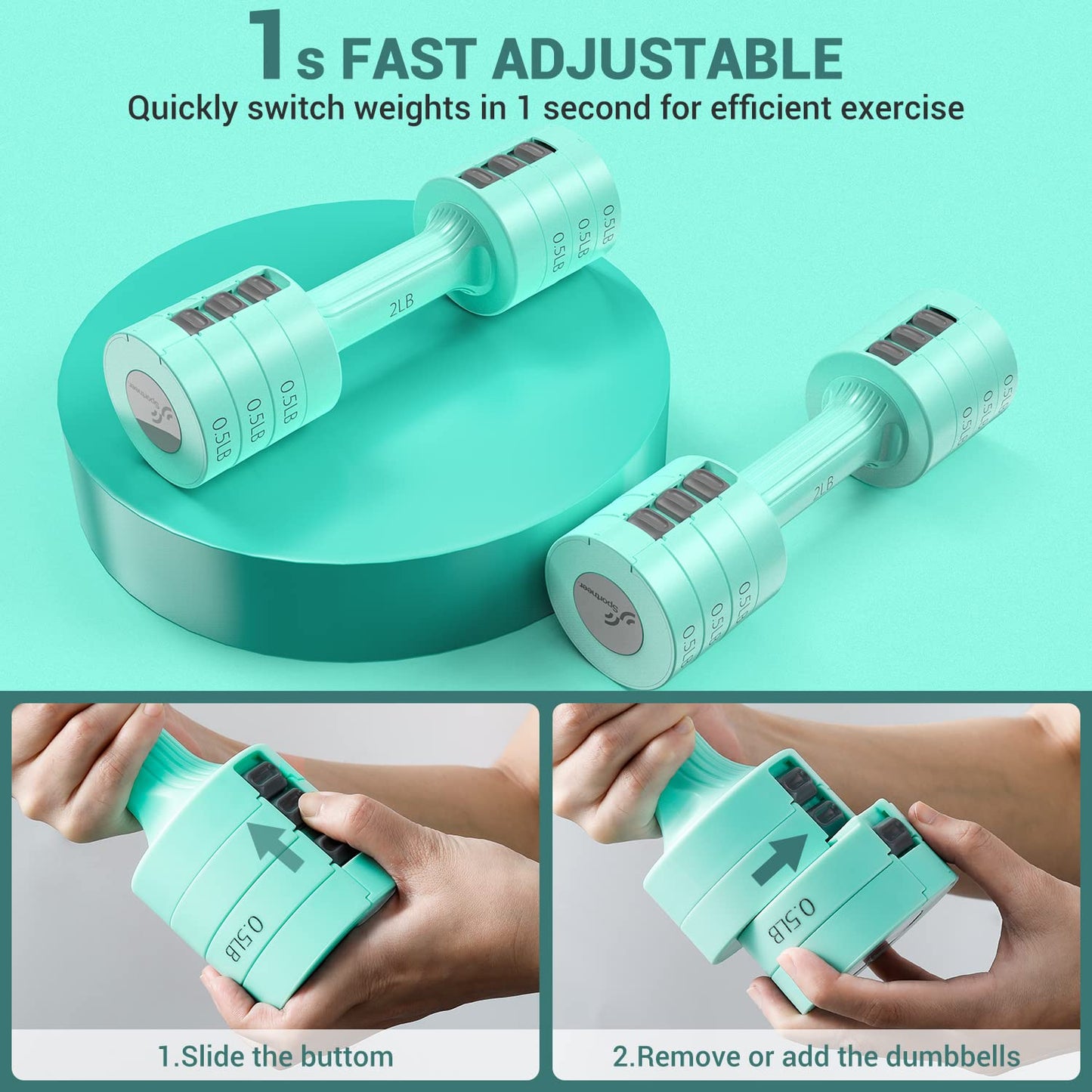 Adjustable Dumbbells Hand Weights Set: Sportneer 1 Pair 0.9-4.5KG (0.9-2.3KG) Fast Adjust Dumbbell Weight 6 In 1 Free Weights Barbells For Women Men Home Gym Workout Exercise Strength Training