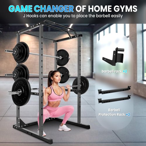 Squat Rack, Power Rack for Home Gym,1500 Lbs Capacitys All in One Power Cage, Adjustable Fitness Power Gym Cage for Home Gym (Black)