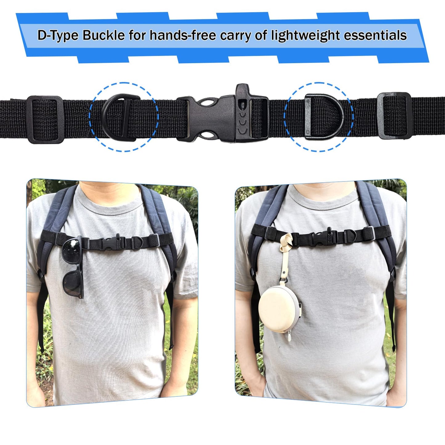 2 PCS Backpack Chest Strap Add on, Adjustable Sternum Straps for Backpacks and Schoolbag, Heavy Duty Backpack Waist Strap Chest Belt with Whistle Quick Release Buckle and Slide Lock for Hiking Jogging