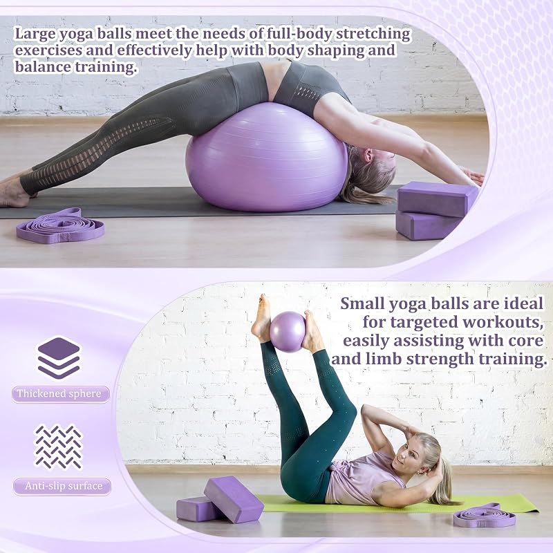 6-in-1 Yoga Ball Set with Blocks, Strap & Pump — Purple