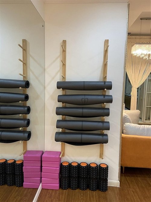 TIST Yoga Mat Organiser Yoga Mat Rack Wall Mount, Gym Wooden Large Capacity Pilates Mat Storage Rack, Foam Roller Display Stand Foam Roller Organiser(9 tier)
