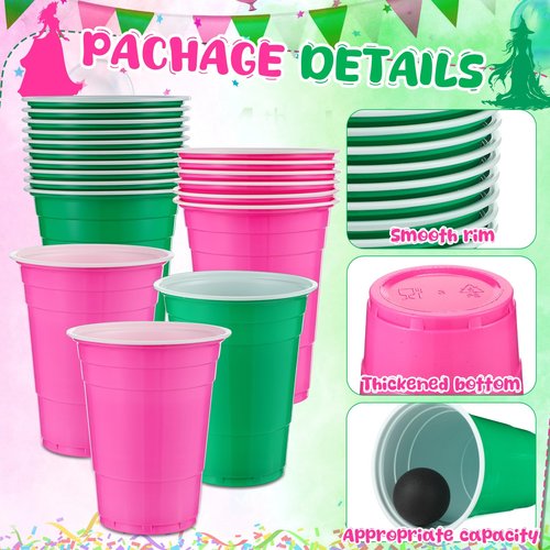 30 Pcs Cup Table Tennis Game Set 22 Plastic Party Cups 15 oz and 8 Black Balls Reusable Pink and Green Cups Ball Game for Drinks Picnics Birthday Halloween Christmas New Year Party Games Favors