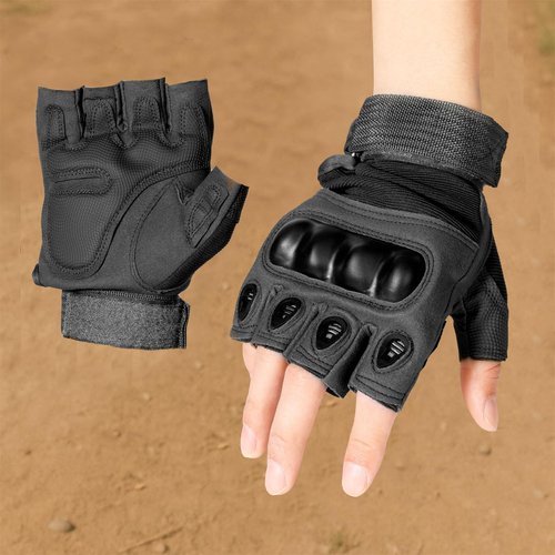 Fingerless Tactical Gloves for Men Women, Half-Finger Gloves, Non-Slip, Black