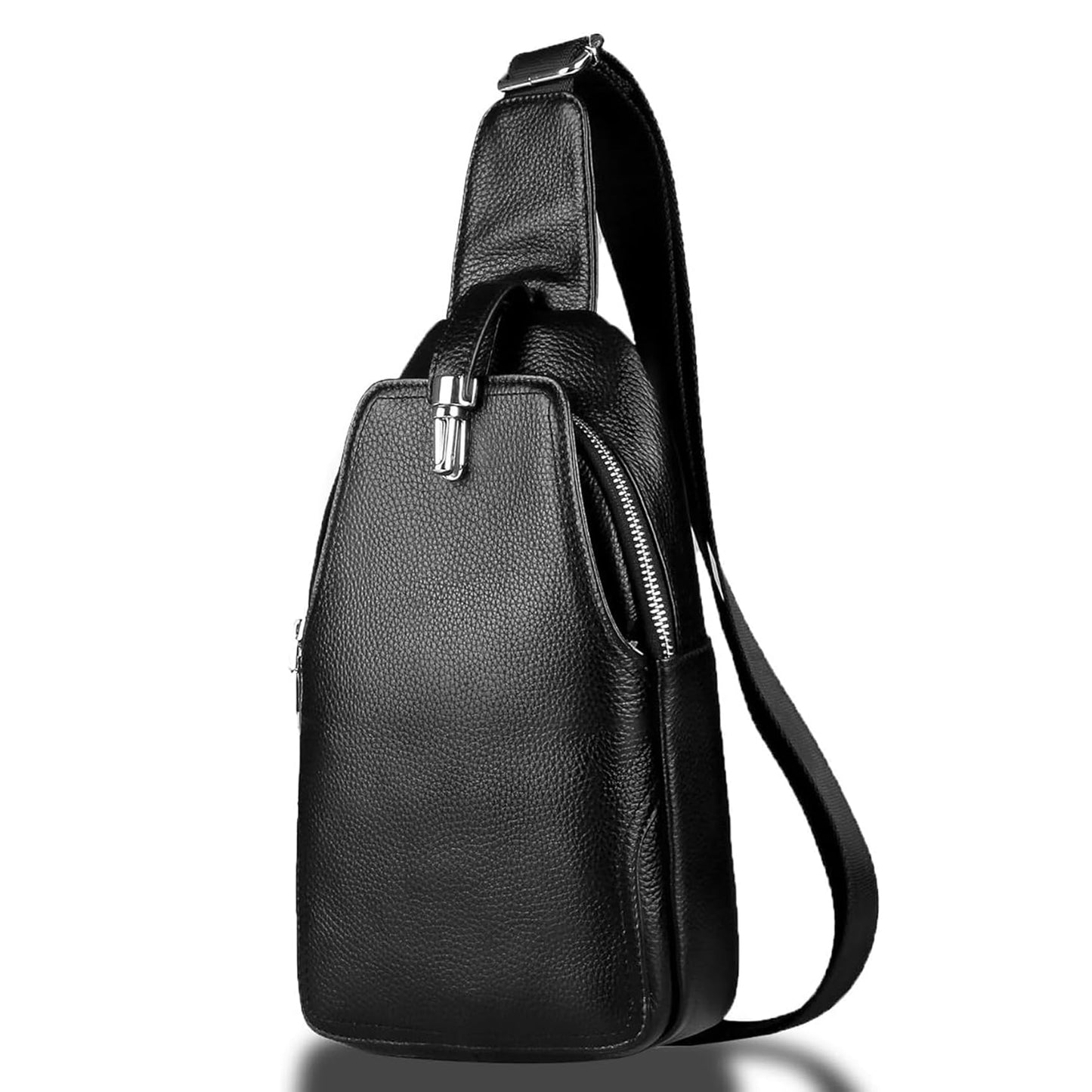 KPYWZER Genuine Leather Sling Bag fo Men Women Backpack Crossbody Chest Bag Purse Outdoor Hiking Travel Daypack Black