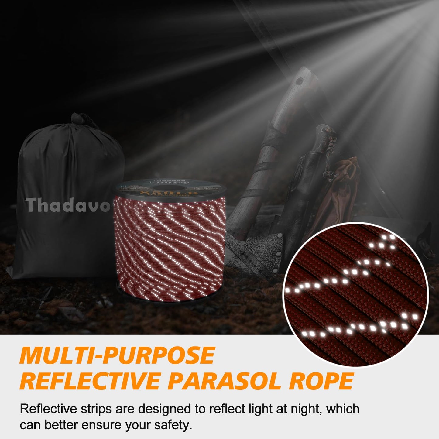 Thadavo 850Ib Reflective Paracord Rope, 50/100/200/500/1000ft 4MM 11 Strand Cords Lanyard Utility Parachute Cord for Tent Camping Hiking Fishing Survival Tactical Clothesline DIY Projects, Red 100FT