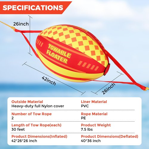 Cauzyart Booster Ball for Towable Tubes, Tubing Rope for Lift and Visibility, Works for Boating, Wakeboarding and More Water Sports