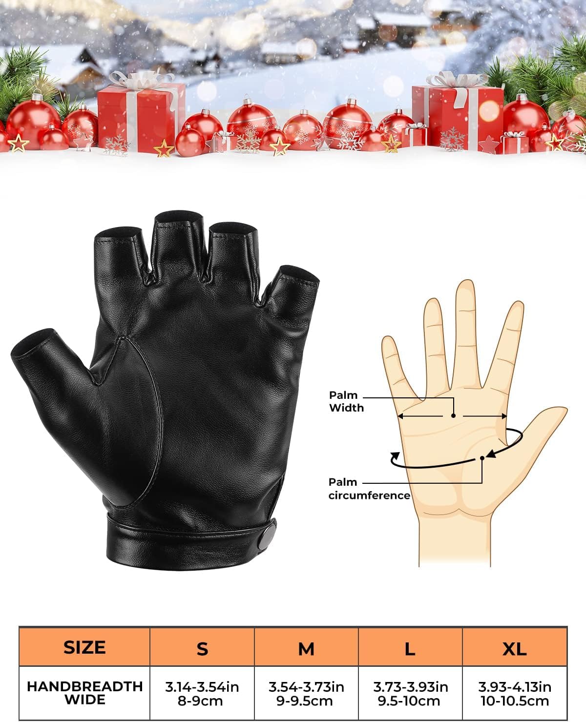 KEMIMOTO Leather Fingerless Driving Gloves for Men Women Teens, PU Faux Leather Half Finger Outdoor Sport Gloves, Black, Breathable Motorcycle Riding Gloves