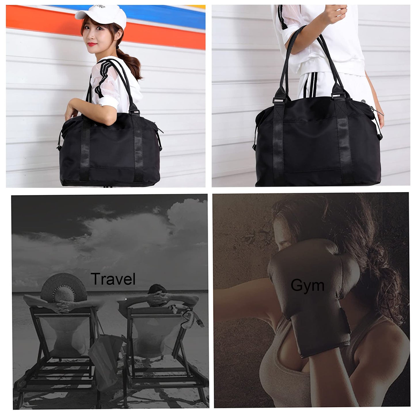 JSAHAH Women Travel Tote Bags Airplane Bag with Trolley Sleeve Carry On Bag Black