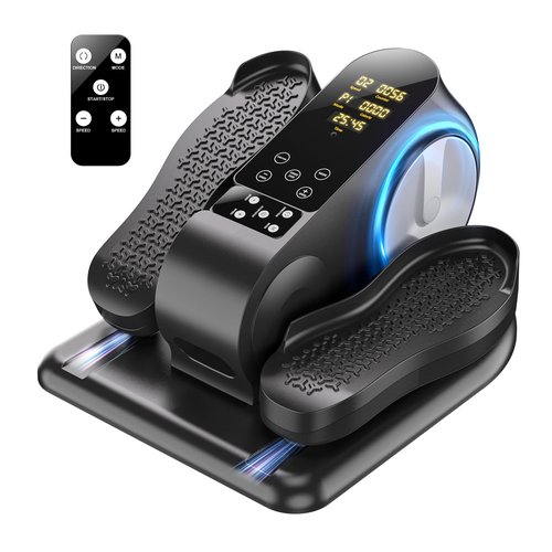 Under Desk Elliptical Machine - Upgraded Model， Ellipse Leg Exerciser for Seniors Fully Assembled, Quiet & Portable，Electric Seated Pedal Exerciser with Remote Control & 12 Adjustable Speeds