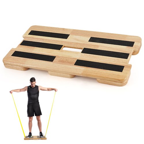 Retyion Wooden Exercise Board, Resistance Band Foot Plate with Non-slip Design, Wood Fitness Board for Resistance Band Training, Workout Bands, Balance, Stretching, Flexibility Exercise Home Gym