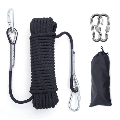 Climbing Rope 10MM Diameter 10M(32ft) 20M(64ft) Static Rock Climbing Rope,Tree Climbing Rappelling Rope,Escape Nylon Rope,Ice Climbing Equipment Outdoor Fire Rescue Parachute Rope with 2 Steel Hooks