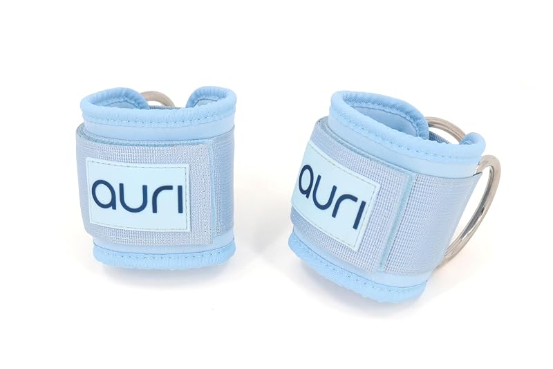 Ankle Strap for Cable Machine - Padded Neoprene Cuff with Stainless Steel D-Ring, Skye Blue - Pair