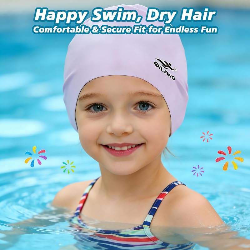 Kids Swim Cap - 100% Silicone Waterproof Hat for Hair Dry, Purple Variation