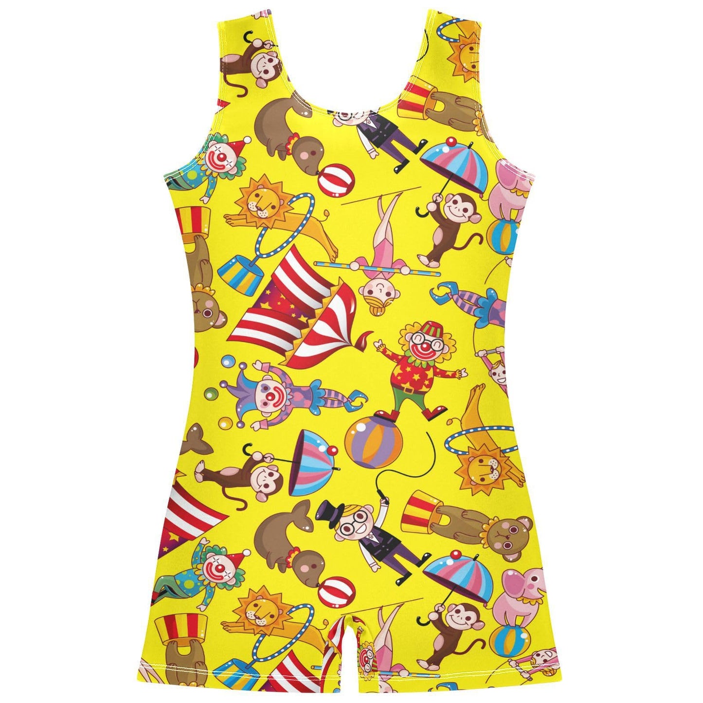JULYTO Circus Clown Gymnastics Outfits for Girls 5-6 Seamless Pattern Girl Leotard Gymnastics Kids Sleeveless Unitard One-Piece Dancewear