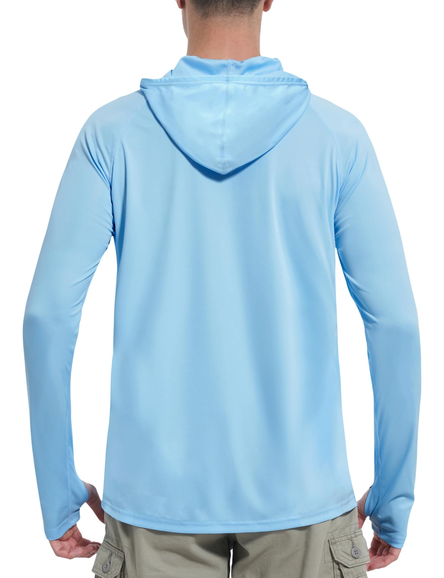 Roadbox UPF 50+ Sun Protection Hoodie Shirt, Outdoor Fishing SPF UV Long Sleeve Shirts, Quick Dry Hiking Running Rash Guard Light Blue