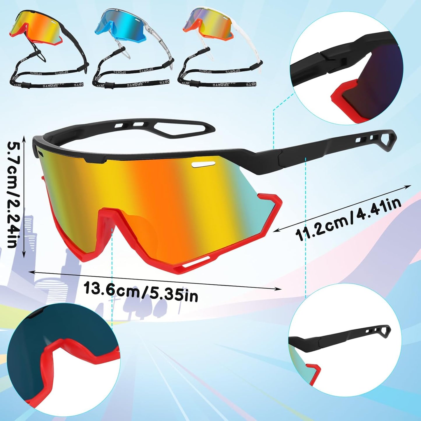 3 Pack Kids Sunglasses Youth Baseball Sunglasses Sports Cycling Sunglasses Shades UV400 Protection Goggles for Teens Age 8-14 Boys Girls