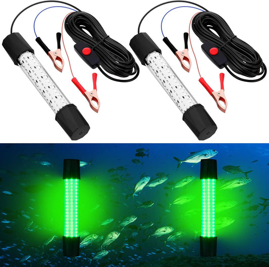 2 Pcs Adjustable 12V 15W Underwater Submersible Fishing Light Fishing Attracting Light LED Lure Bait Finder Lamp with 16.4ft Cord for Pool Boat Sea Crappie Squid Shad Shrimp