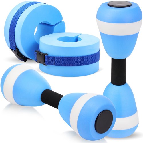 Seenelling Water Aerobics Set for Aquatic Exercise 2 Pcs Foam Dumbbells 2 Pcs Foam Aquatic Cuffs Ankle Arm Pool Resistance Fitness Equipment Weights Equipment for Training Water Workouts