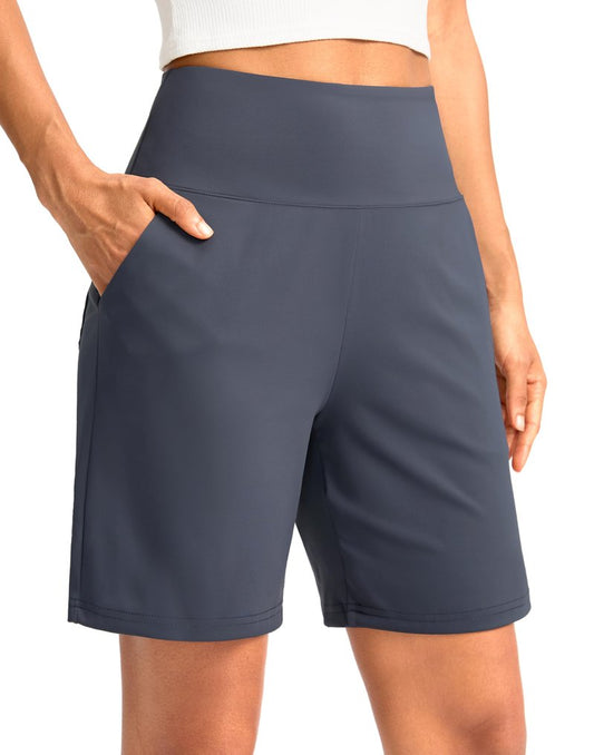 G Gradual Women's Bermuda Long Shorts with Pockets 7" High Waisted Knee Length Shorts for Women Walking Athletic Workout(Dusty Blue-L7,XL)